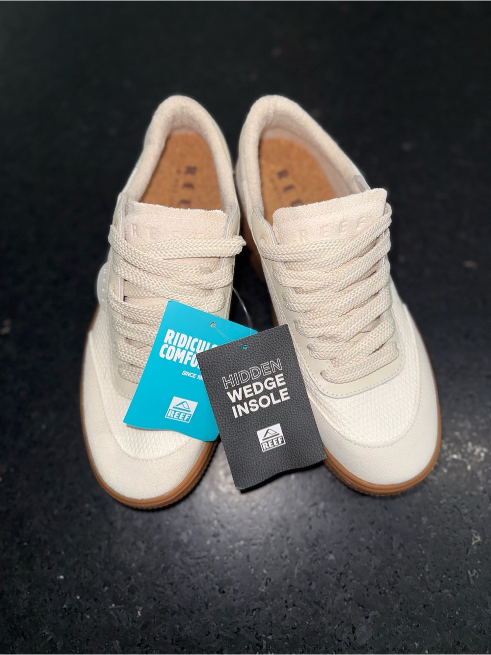 NEW REEF Lay Day Seas Leather Sneakers VINTAGE WHITE CREAM GENUINE LEATHER SZ 9 - Picture 6 of 15